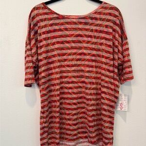 Brand New LuLaRoe Size S Red, Yellow, Orange and Black Pattern Irma Tunic